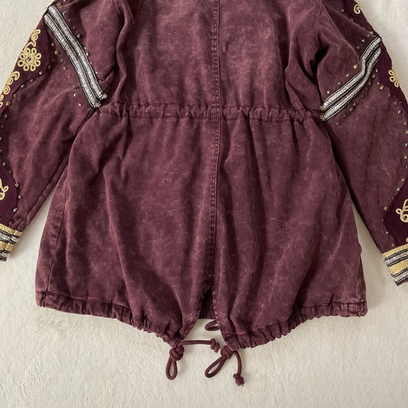 Free People Golden Quills Embroidered Military Parka Jacket Boho Hooded Coat - Picture 11 of 16